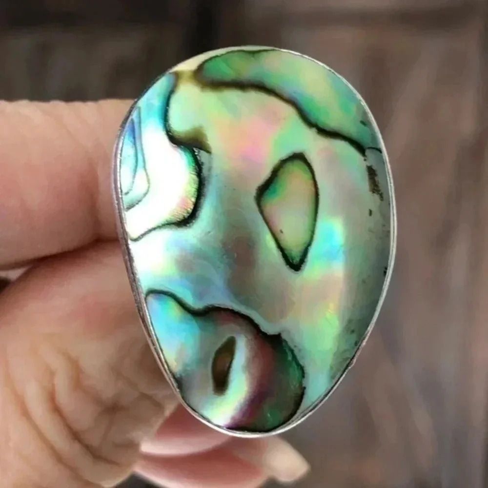 SIZE 6.5 Large Real Abalone 925 Sterling Silver Ring NWT